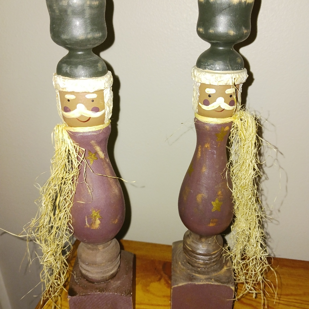 Cute primitive santa candlestick holders